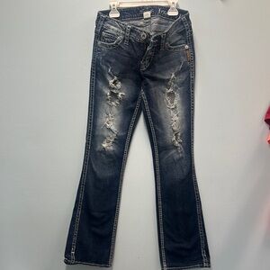 Silver Jeans Blue Boot Cut Distressed Denim